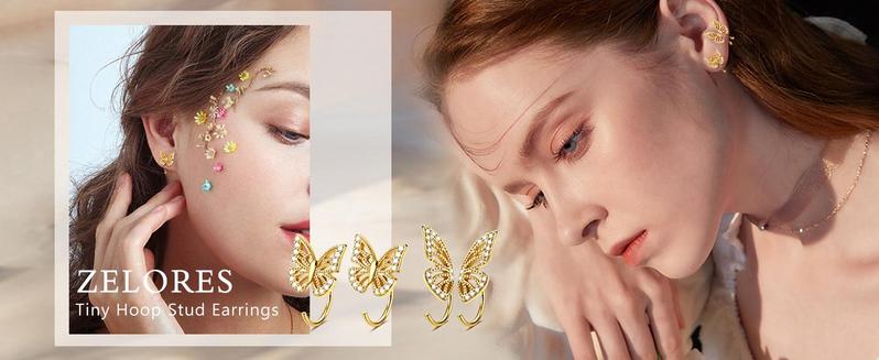 ZELORES 1Pair Sterling Silver Butterfly Hoop Earrings Gold Half Hoop Earrings Small Huggie Hoop Earrings Butterfly Earrings for Women