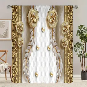 2 Piece Vintage Floral Print Curtain Set, Flower Design, Elegant Window Curtains for Living Room and Bedroom Decor