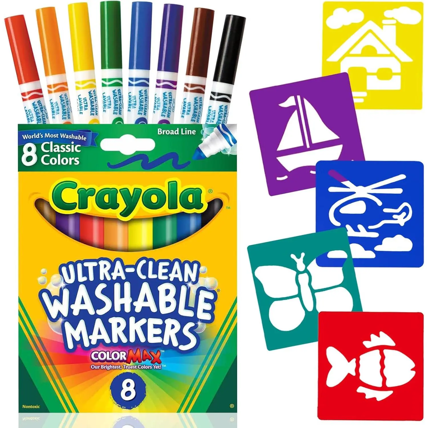 Markers for Kids, Washable Markers for Kids 8 Count Kids Markers, Coloring Markers for Children, Toddler Art Supplies, Washable Markers and Stencils, Kids Markers Washable, Toddler Stocking StuffersGift.