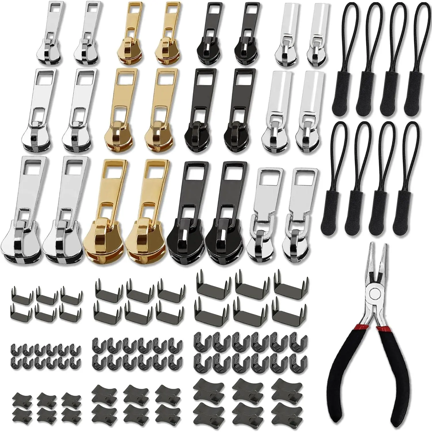 105 count Zipper Repair Kit #3#5#8, Zipper  with Install Plier for Repairing Coats, Jackets, Tents, Backpacks, Sleeping Bag, Luggage