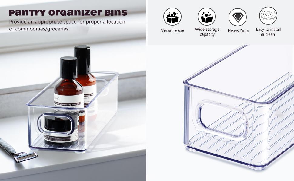 Set of 8 Clear Plastic Storage Bins, 4 Large and 4 Small Stackable Storage Containers for Pantry Organization and Kitchen Storage Bins,Home Edit and Cabinet Organizers