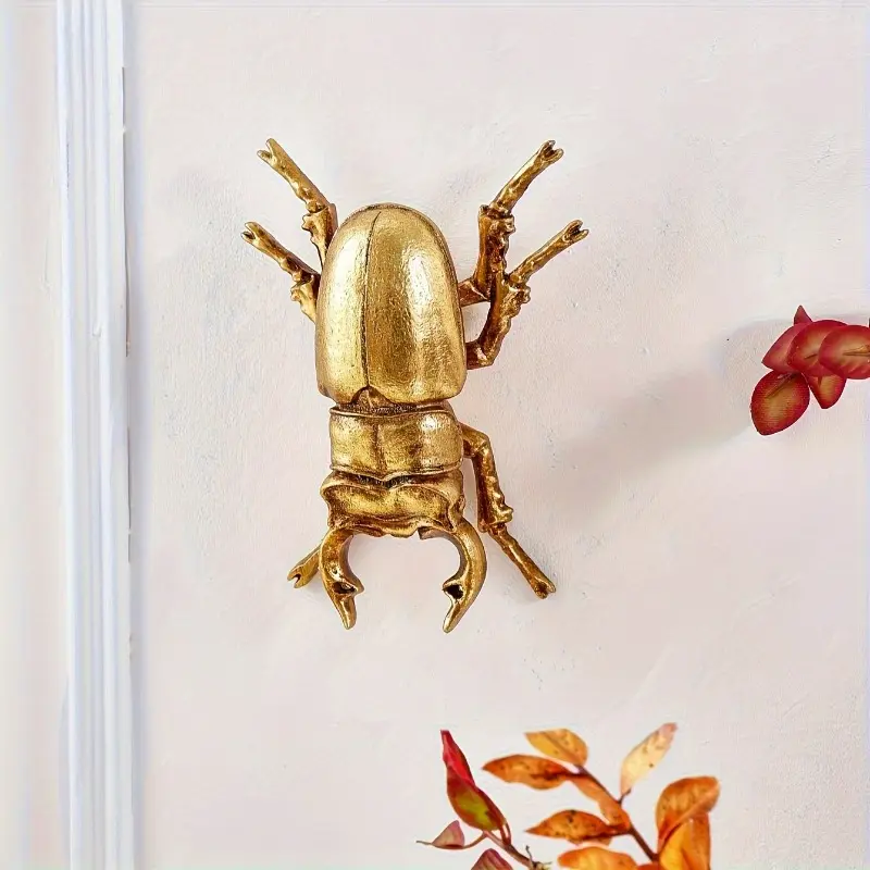Unique Golden Beetle Wall Decor - Resin Insect Hanging Ornament with Intricate Animal Print, Contemporary Vertical Wall Art, Decorative Artwork for Home Office, Indoor/Outdoor Use, Perfect Gift for Bug Enthusiasts (Halloween, Christmas, Thanksgiving)