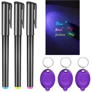 Invisible Ink Pen, Spy Pen with 3 PCS Mini UV LED Keychain Flashlight, Disappearing Ink Magic Pens with Black Light Markers for Secret Notes, Fit for Christmas Halloween Holiday Gifts (3 PCS)