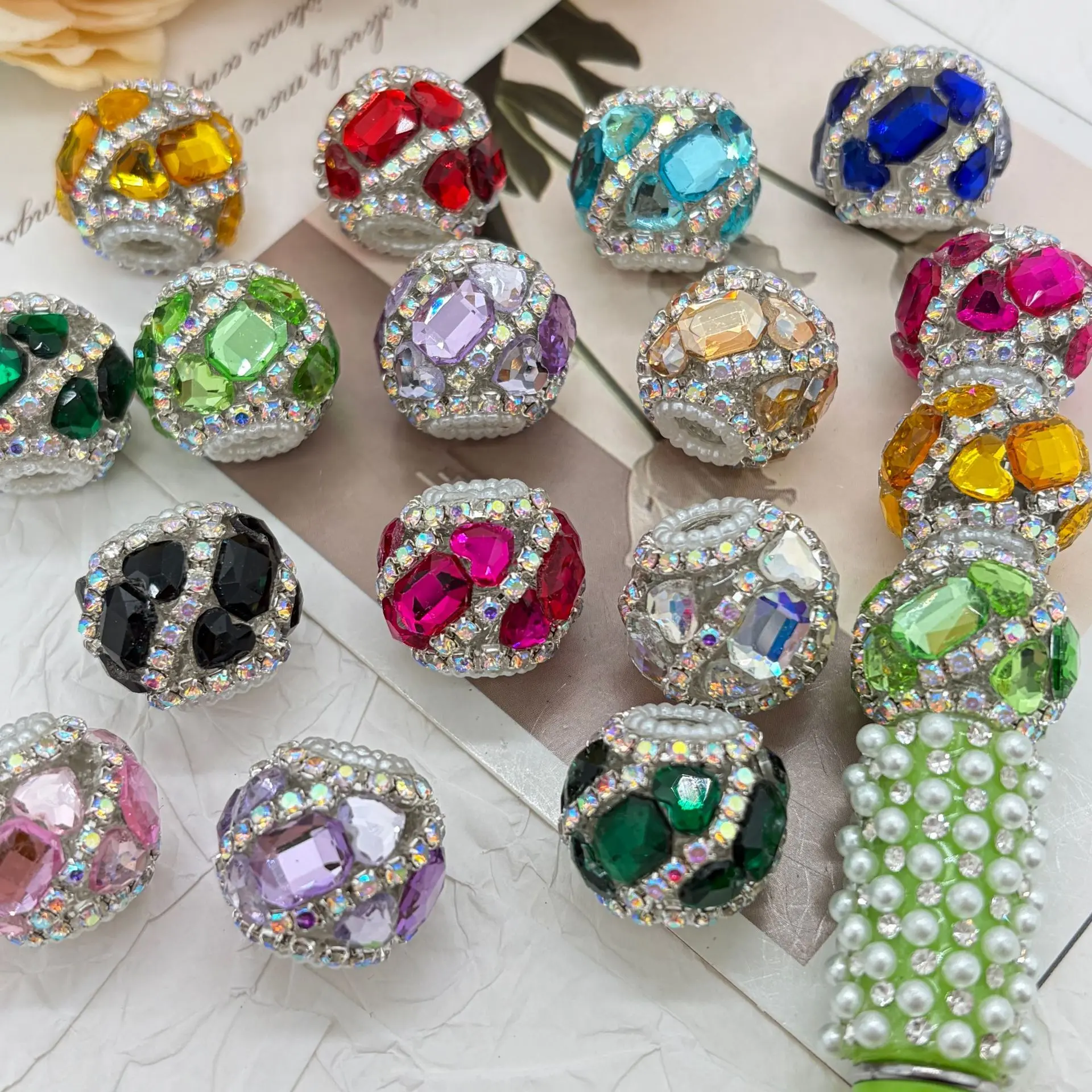 Heart-shaped square full diamond beads DIY beaded pen loose beads phone chain keychain accessory parts