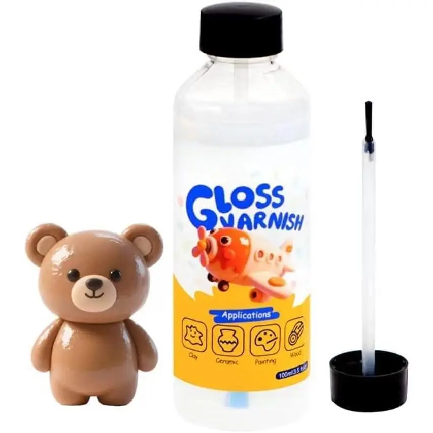 Air Dry Clay  & Varnish, 100ml with Brush - High Gloss Sealer & Protector to  Cracking and  for Pottery,  Art,  Crafts, Water-Based Quick-Drying Finish for DIY Arts
