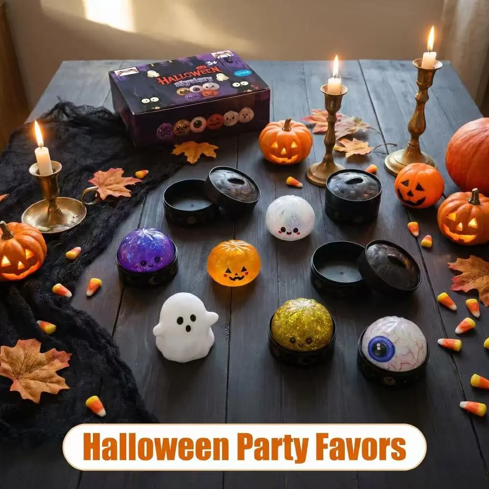 Halloween Surprise Mystery Box, Spooky Squishy Toys, Cute Ghost Pumpkin Eyeball Squeeze Balls, Kids Stress Relief Fidget Toys