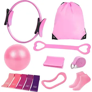 All-in-One Pilates Kit for Women, 13'' Magic Circle Pilates Ring and Ball Set with 5 Resistance Bands & Hip Thrust Belt, Compact Home Workout Equipment