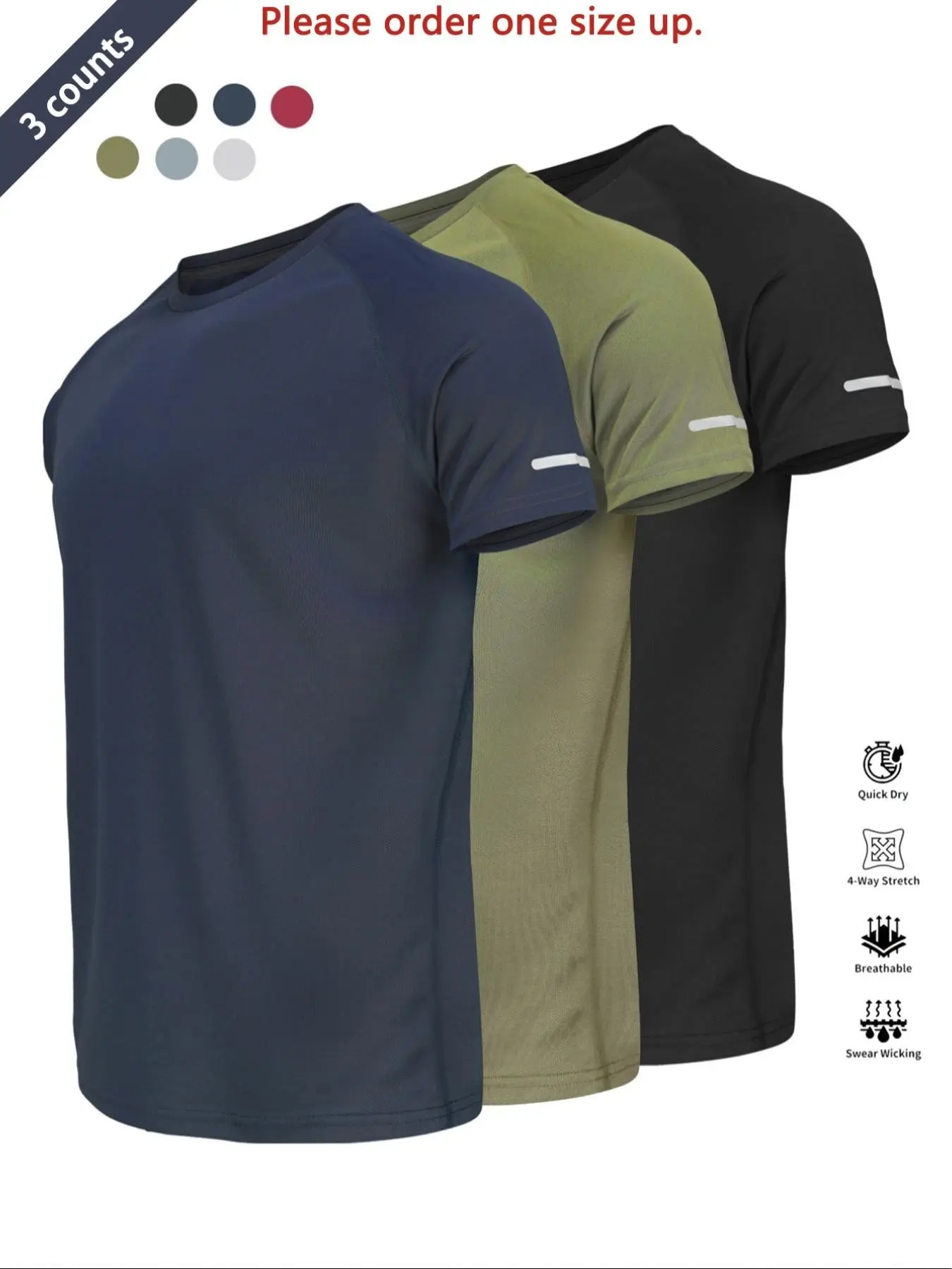 Reflective Sportswear T-Shirt, Breathable Quick-Dry Short Sleeve Crew Neck, Lightweight Men's Athletic Tee, Ideal for Outdoor Activities, Dry Fit Tees Activewear