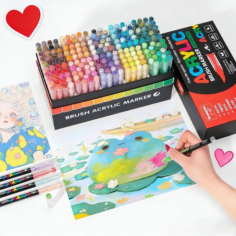 Guangna Professional Art Markers, Vibrant Colors, Soft Tip Liquid Acrylic Pens, Rich Pigment, DIY Christmas Graffiti, Holiday Art Supplies, Art Marker Set