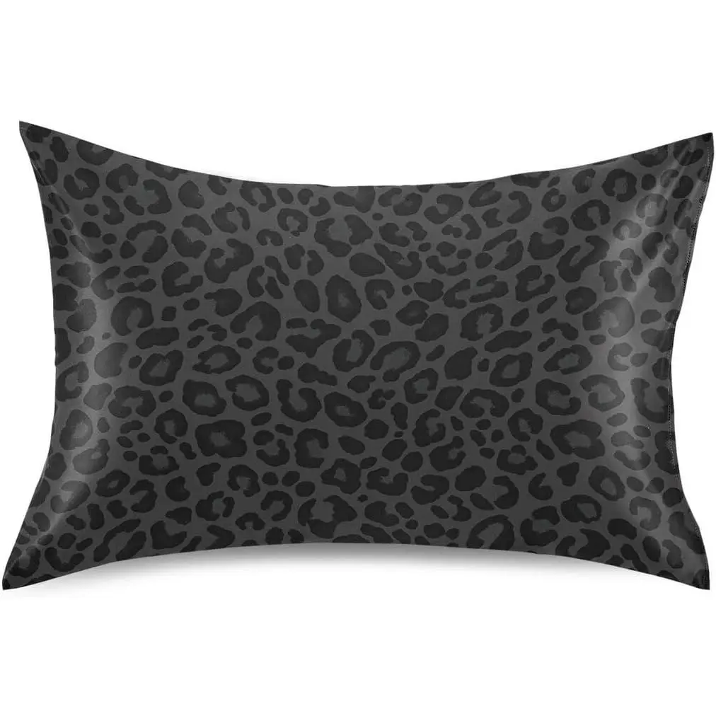 Black Leopard Satin Pillowcases, Soft Breathable Silk Pillow Case with Envelope Closure for Sofa Bed Couch, Standard Size 26 x 20 Inch