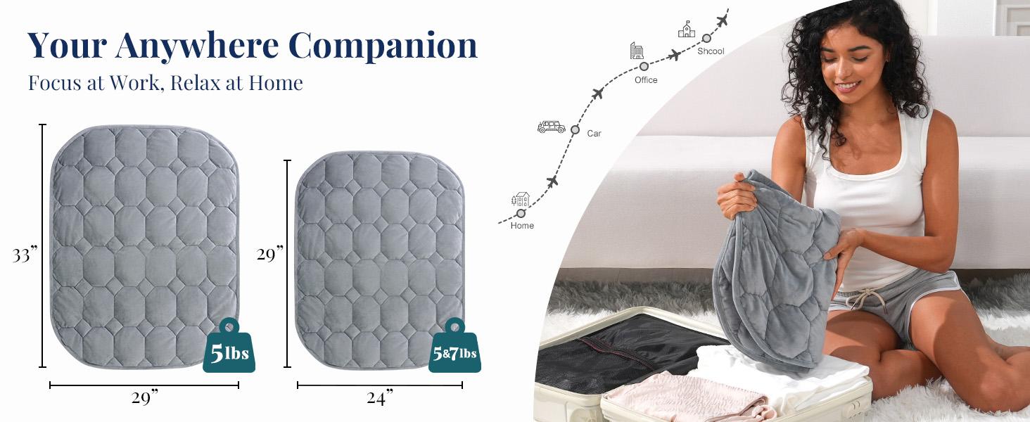 Weighted Lap Blanket, 7 lbs Weighted Lap Pad for Adults, Small Travel Weighted Blanket for Relaxation, Portable & Breathable, Grey, 24"x29" : Home & Kitchen