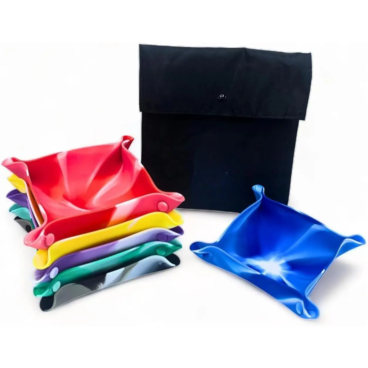Board Game Storage Bowls, 6-Pack| Folding Tray Accessory Holds Tabletop Bits, Chits, Pieces| Swirl Colors| Bonus Storage Bag