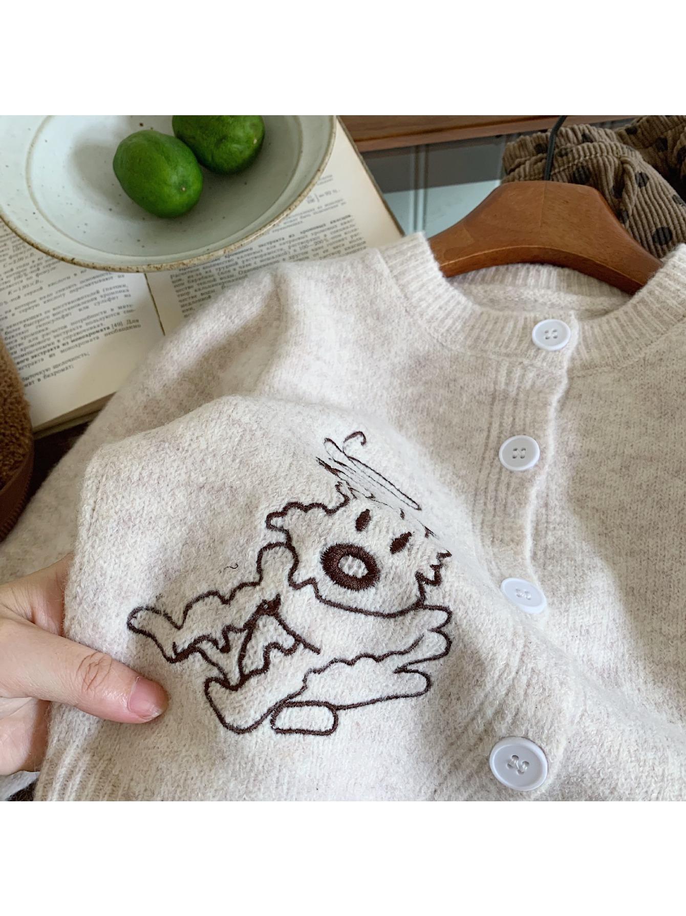(New)Little Boys' Cozy Button- Sweater - Feature a Cute Stitched Puppy Detail, Soft Mid-Weight Knit for Fall and Winter, Perfect Easy-On Layer for Chilly Weather
