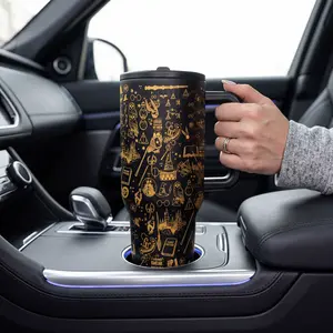40oz Vintage Wizard World Tumbler, Hogwarts Magic Symbol, Stainless Steel, Vacuum Insulated, Handle Lid & Straw, Ideal for Students & Office