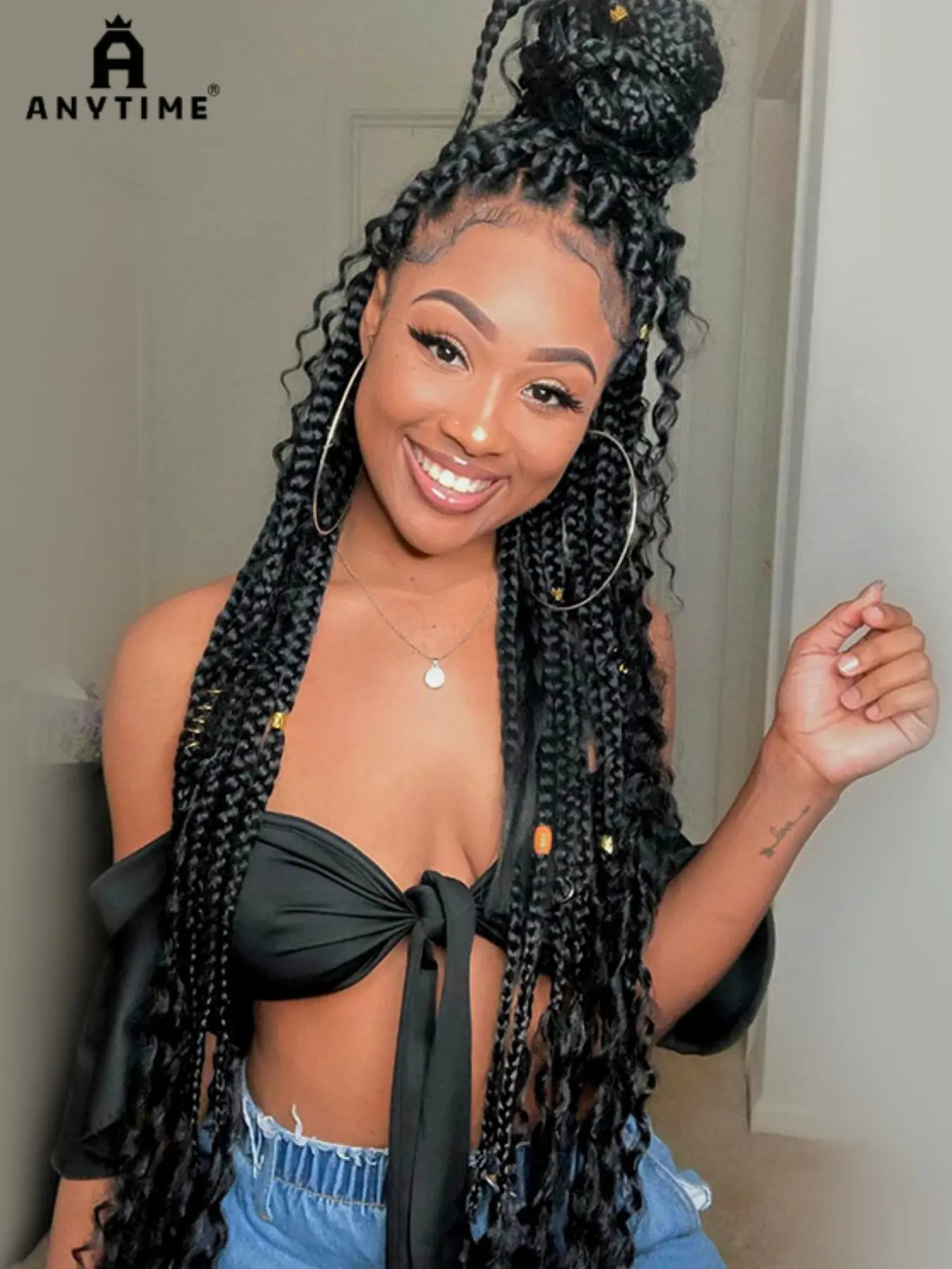 34inch Cornrow Braided Wigs with Curly Ends, Synthetic Hair Full Lace Braids, Lace Frontal Braided Lace Wig for Women, All Seasons
