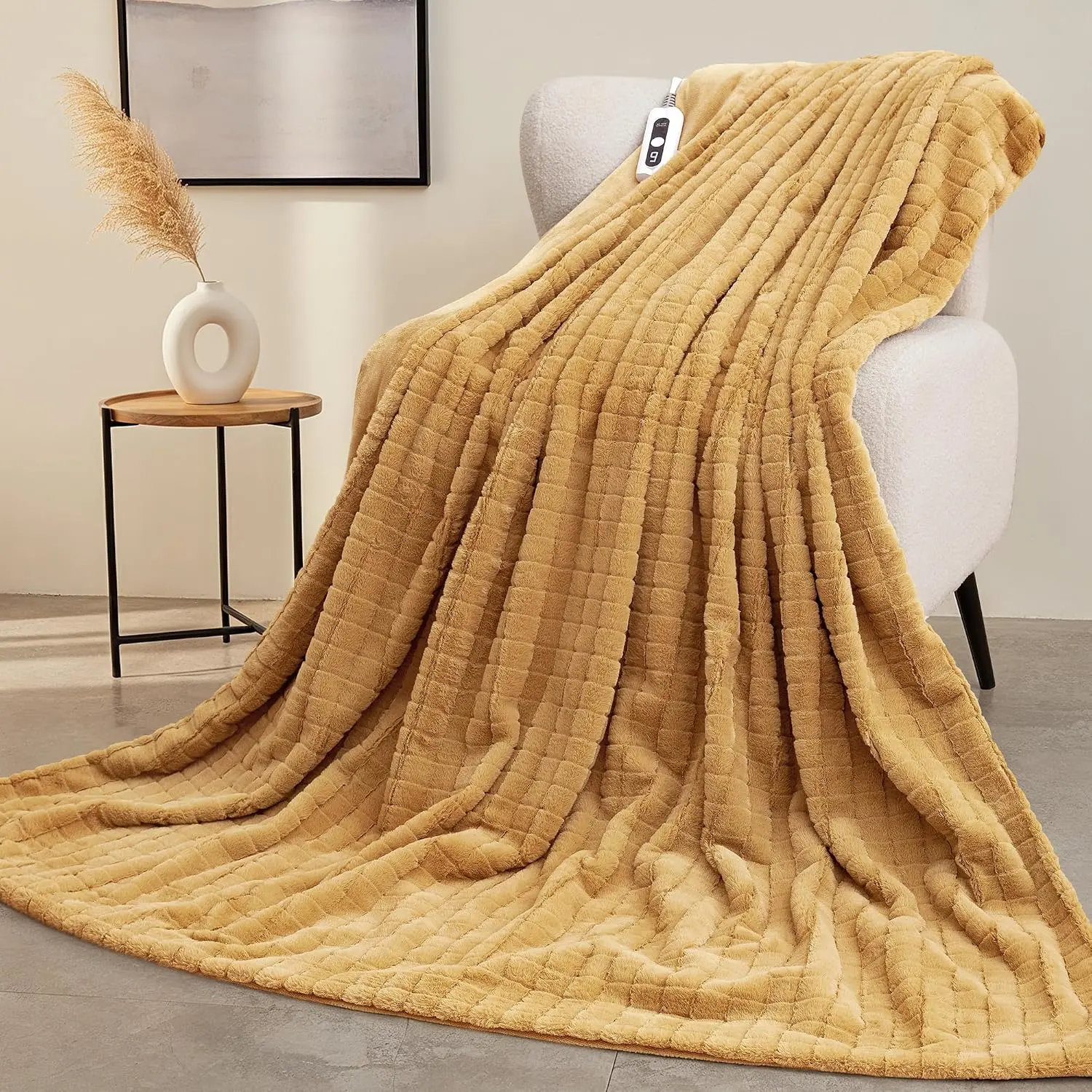 Heated Blanket Full Size 72"x84", Soft Warm Faux   Electric Blanket with 6 Heating Levels, 10 Hours Auto-Shutdown,  Heating,  Use, Machine Washable, Gifts for Adults, Khaki