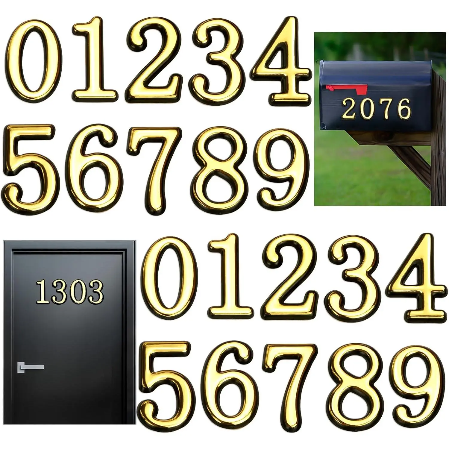 30 count Mailbox Numbers for Outside - 3 Complete Sets of 0-9 Self Adhesive  House Numbers, 2 Inch Weatherproof Mailbox Numbers for House Door, Apartment, Office, Trash Cans (3)