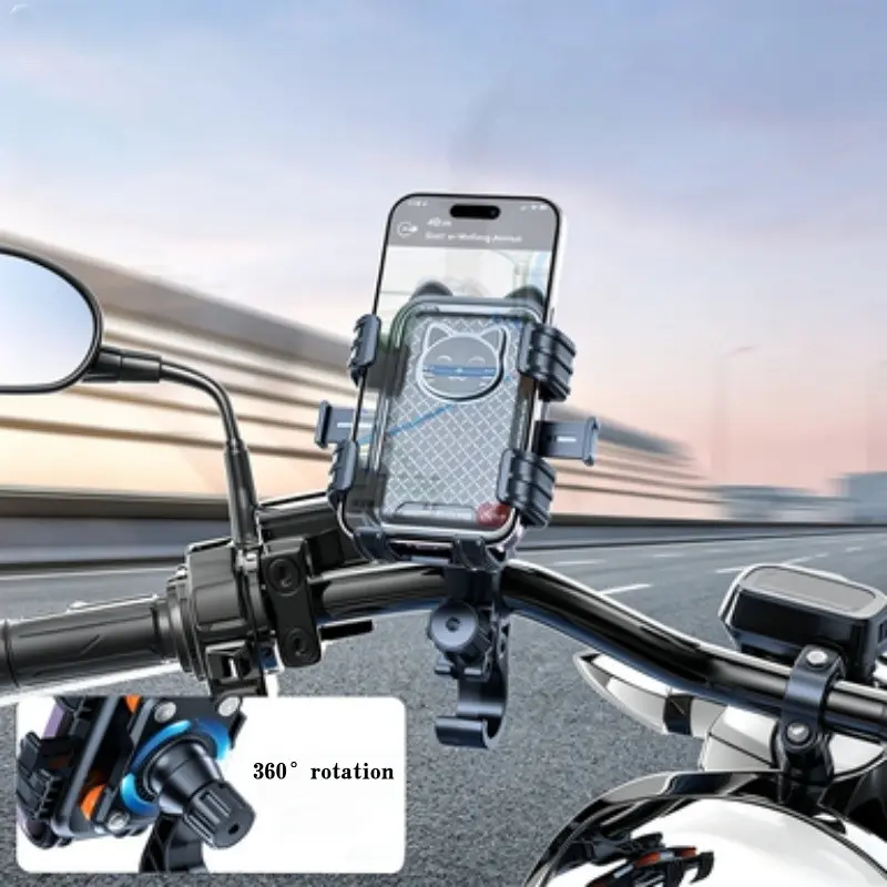 360° Rotatable Bike and Motorcycle Phone Mount, suitable for scooters, e-bikes, e-bike accessories, handlebar mounts, anti-vibration mounting for cycling, navigation mounts for food delivery riders, and shock-resistant phone mounts for outdoor cycling.