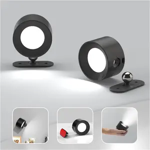 2 count Rechargeable  Operated LED Wall Lamps, Wall Mounted Lights with 3 Brightness 3 Color Temp Removable  360?Rotate , Cordless Wall Sconces for Reading Bedside-Black