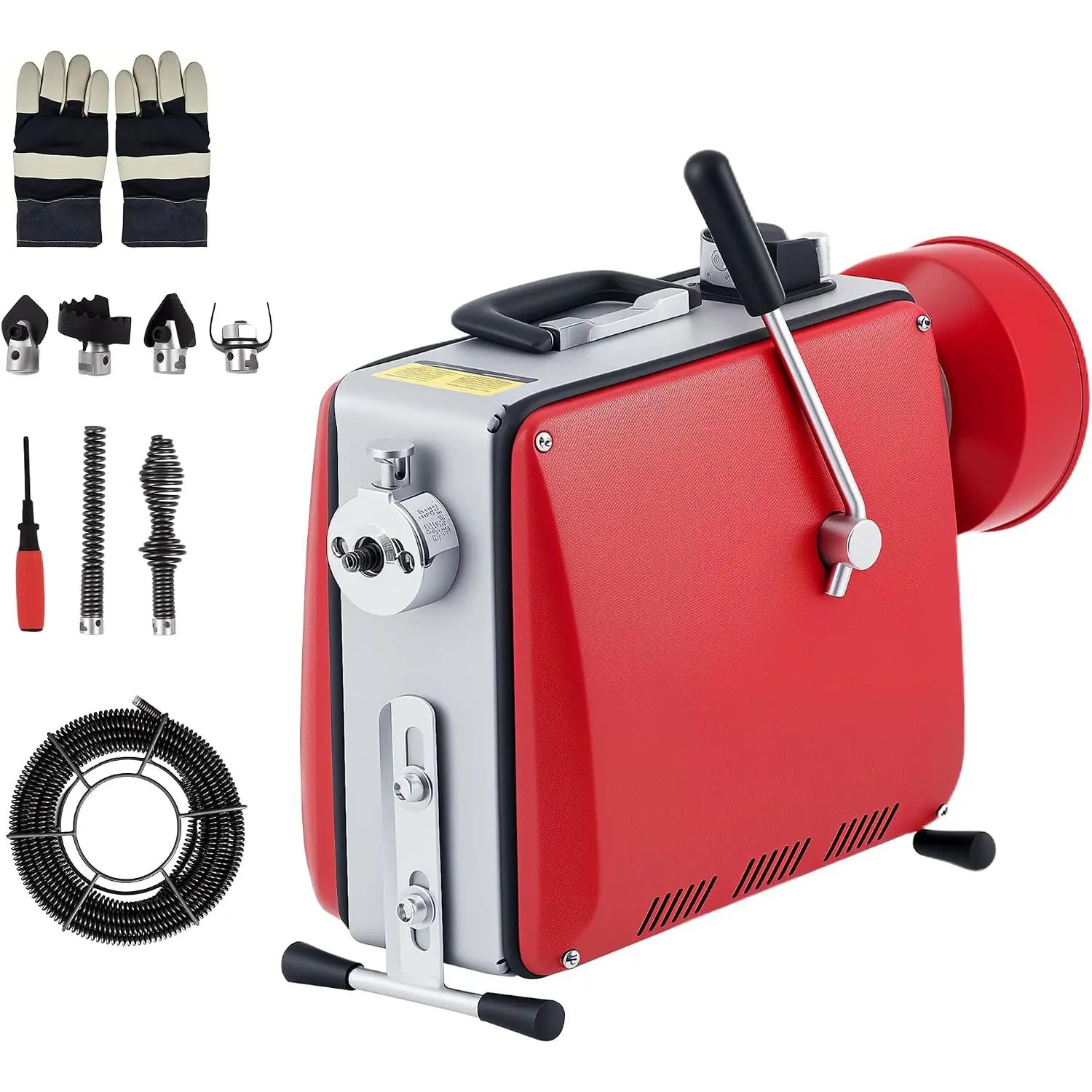 Portable Drain Cleaner Machine Electric Drain Drill 66 Ft x 5/8" & 16 Ft x 3/8", Drain Cleaning Machine, Sewer Snakes Auger Pipe Cleaner with 6 Cutter & 2 Steel Cables for 1-4 Inch Pipes