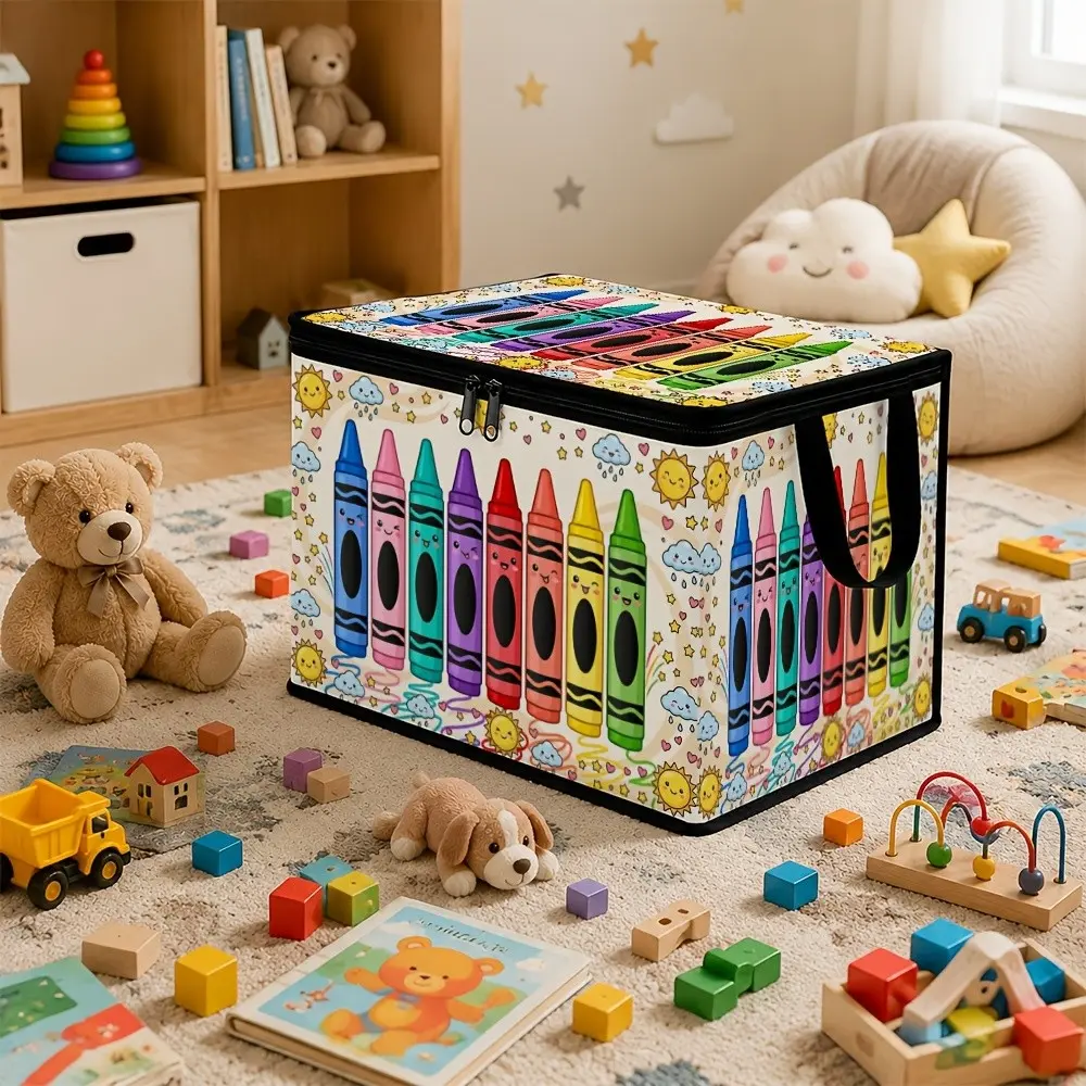 Foldable Zipper Storage Box, Bright Pattern Organizer, Durable Design, Ideal for Books, Office, Home, Perfect Gift, Under Bed Storage, Foldable Storage Containers