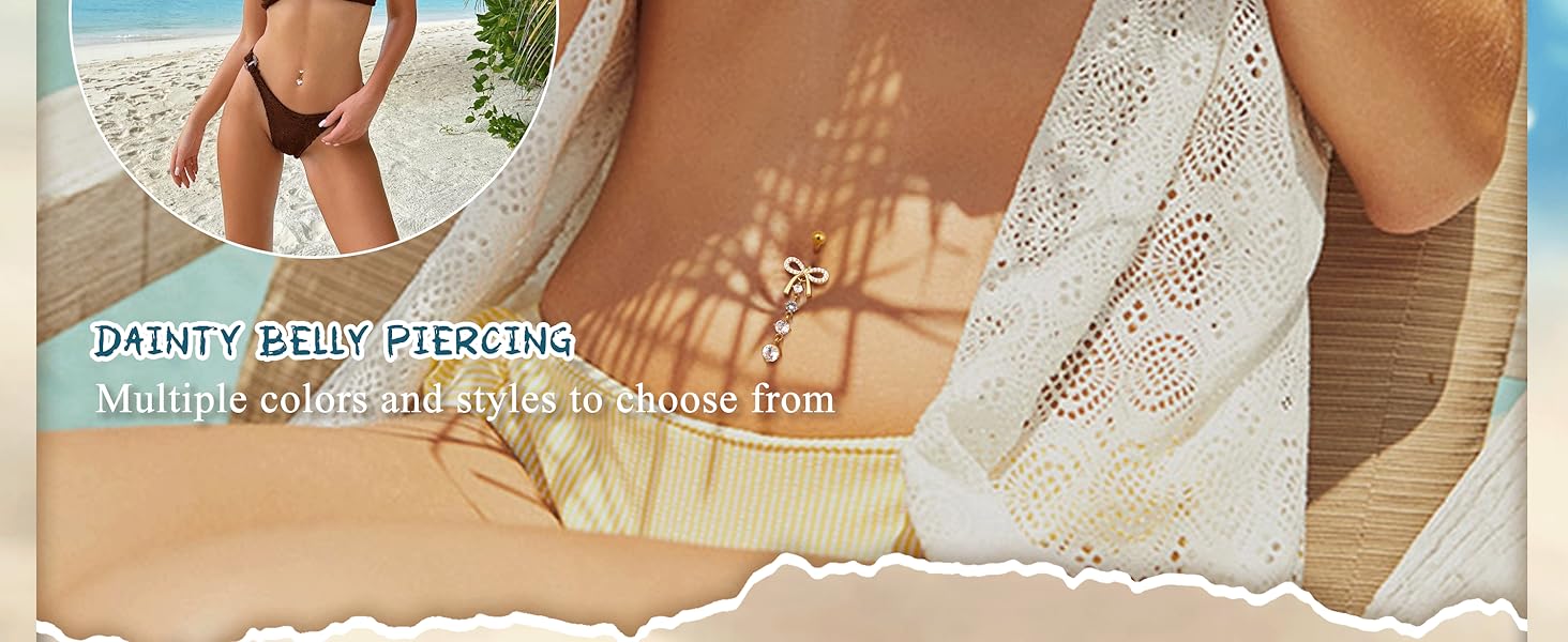 CASSIECA 10Pcs Gold Belly Button Piercing Ring-Surgical Steel CZ Heart Navel Belly Rings for Women Dangle Short Clicker Navel Piercings Cute Summer Jewelry 14G