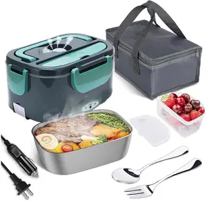 2-in-1 Electric Lunch Box Heater for Car/Truck/Home/Work – Leak Proof, 4 Removable Stainless Steel Containers, 110V/12V/24V 60W Tableware#DealsForYouDays