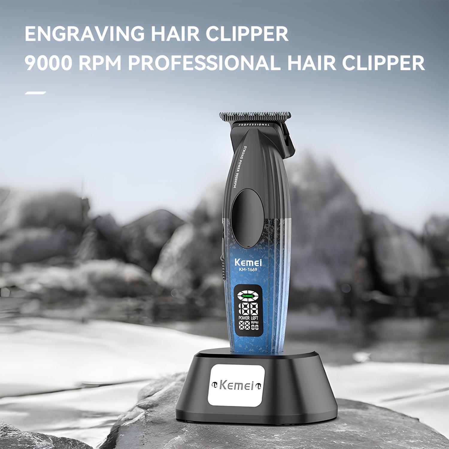 Kemei KM-1669 9000RPM High Power Wireless Professional Barber Machine, Hair Clipper Trimmer with Charging Stand, Hair Trimmer for Men