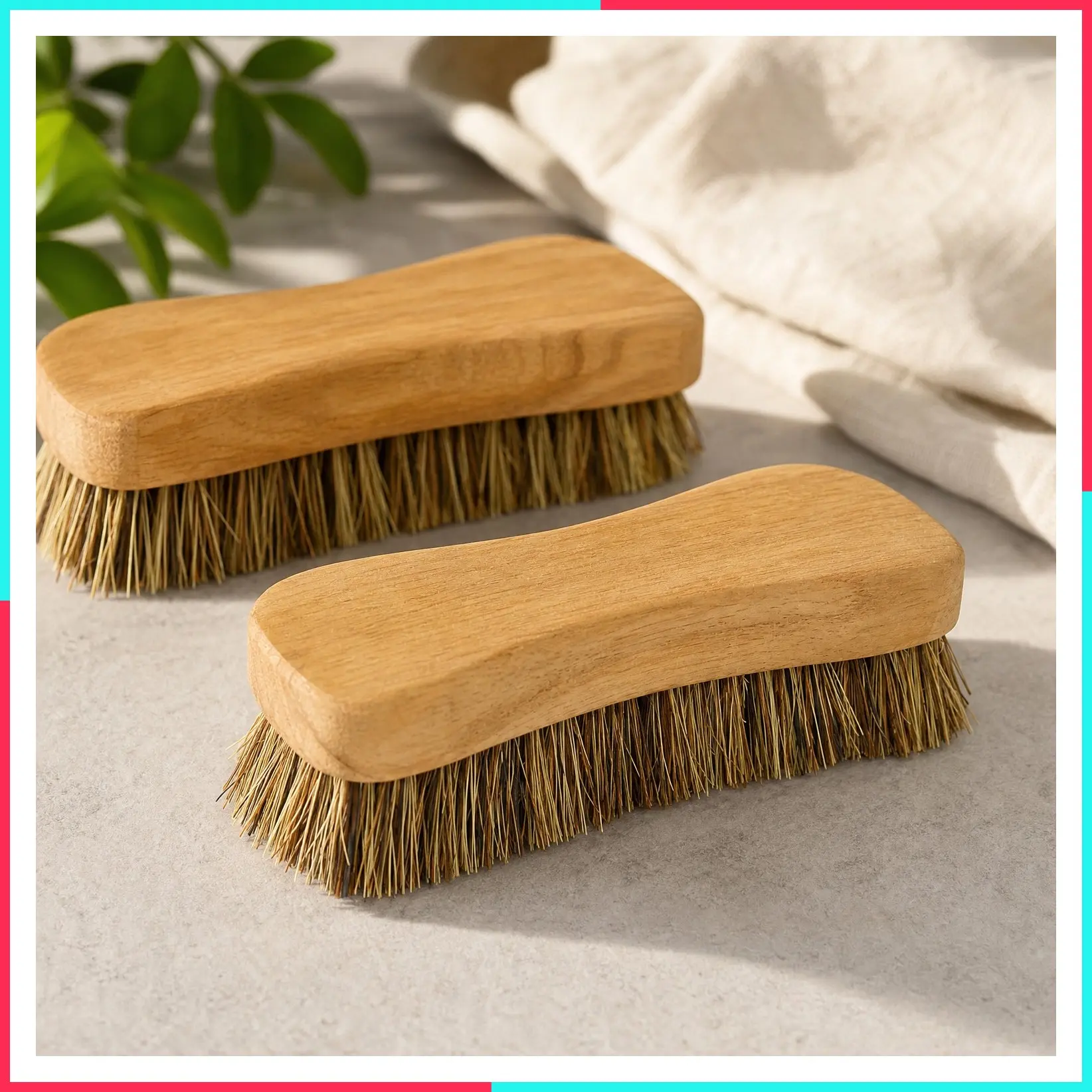 All-Natural Wooden Scrub Brush Set of 2 | Palmyra Bristle Brush with Wooden Handle | Eco Friendly Cleaning Brushes