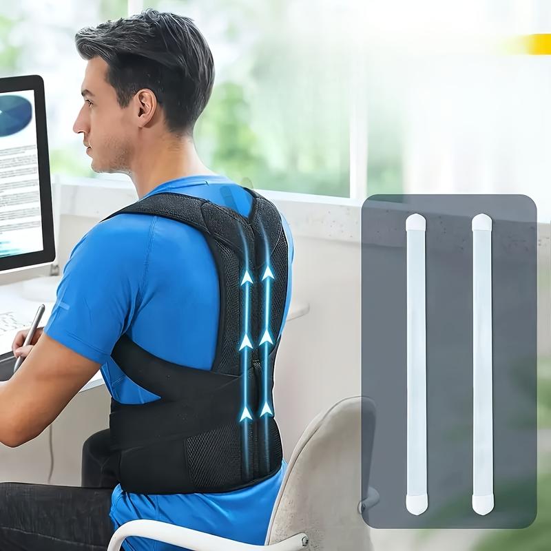 Black Adult Back Support Belt |     Adjustable Upper Back Straightener with Shoulder Strap and Lumbar Support, Invisible Back Support Strap, Ergonomic Design |   Breathable Polyester Fiber, Back Support, Adult Back Shoulder Fixation Strap, Back Back Good