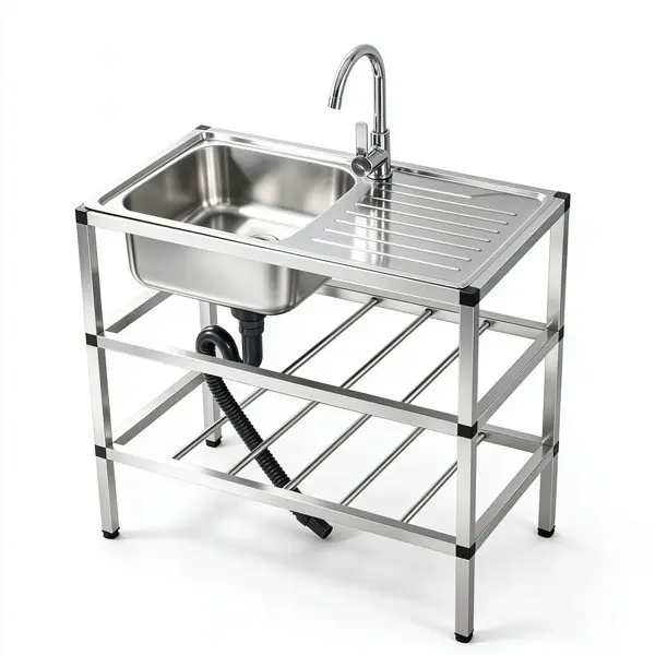 Freestanding Stainless Steel,Outdoor Garden Sink With Storage Rack And Hoseconnection,Multipurpose Utility Sink For Garage, Kitchen, Backyard, Garden, Camping And Laundry Room