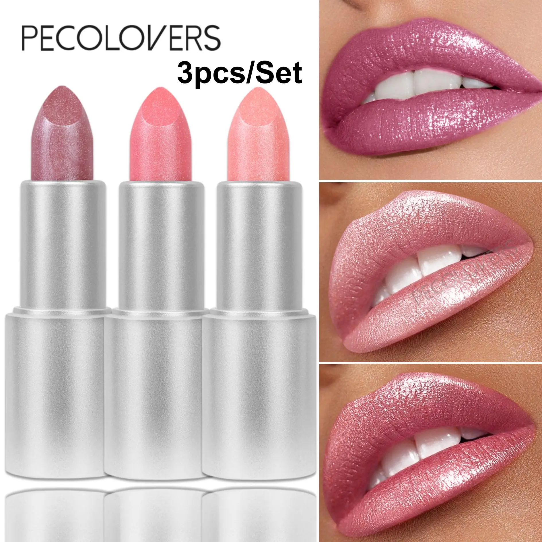 3pcs/set Long-Lasting Waterproof Lipstick for Women - Sparkling Metallic Shade, 24-Hour Wear, Travel-Friendly Compact Design, Autumn & Winter Elegant Makeup, Suitable for All Light Beige Skin Tones, Long-Lasting Cosmetics, Metallic Finish
