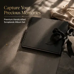 Premium Handcrafted Scrapbook Album Set, Hardcover with Satin Ribbon, Perfect for Memory Keeping, Photo Journaling & DIY Craft Projects