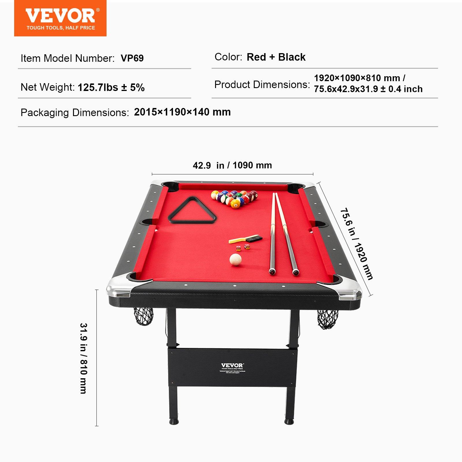 VEVOR Billiards Table, 6.3 ft Pool Table, Portable Foldable Space-Saving Table, Billiard Table Set Includes Balls, Cues, Chalks and Brush, Black with Red Cloth, Perfect for Family Game Room Kid Adult VEVOR Billiards Table, 6.3 ft Pool Table, Portable Foldable Space-Saving Table, Billiard Table Set Includes Balls, Cues, Chalks and Brush, Black with Red Cloth, Perfect for Family Game Room Kid Adult