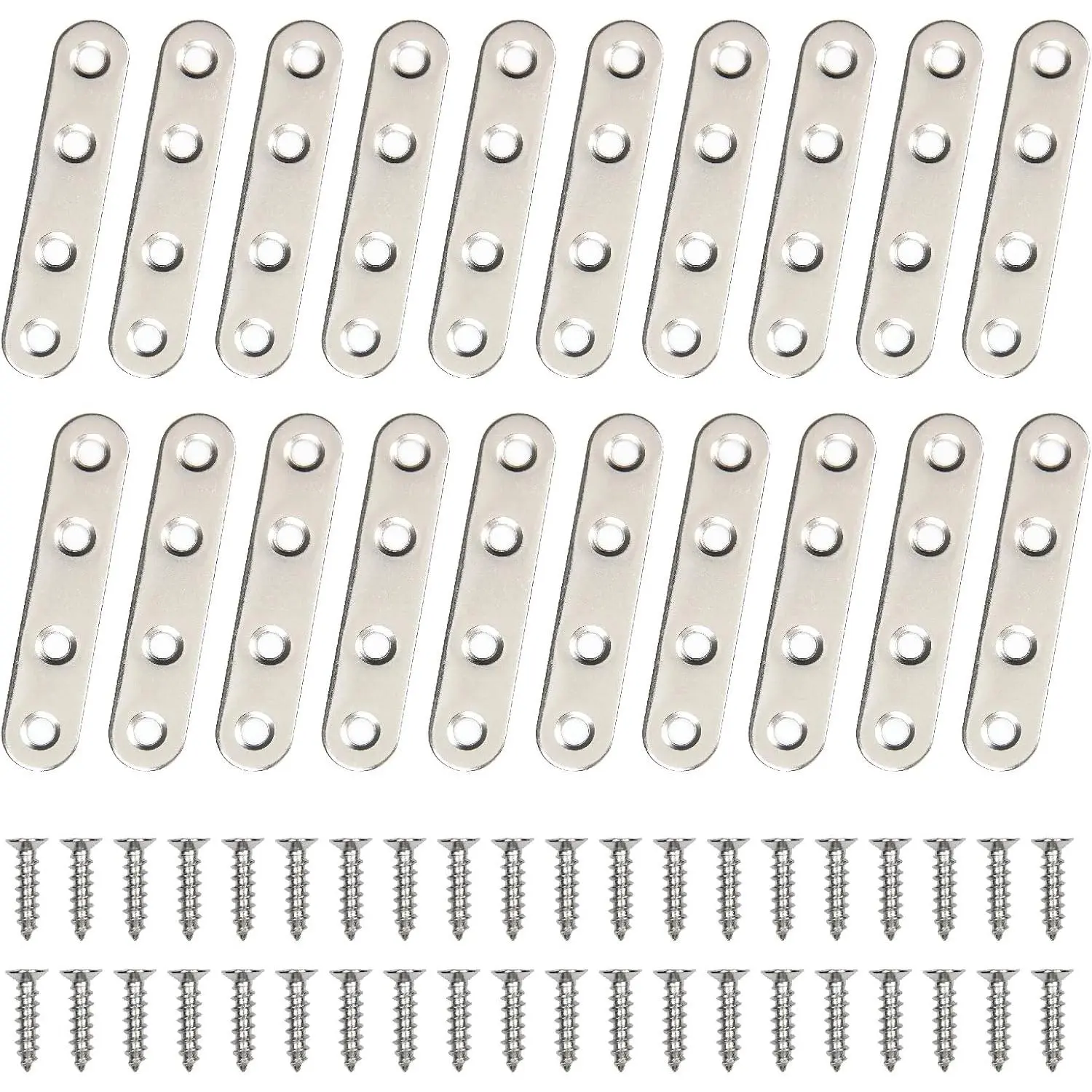 20 count Flat Straight Brace 76x16mm(3" x 5/8") for  Furniture Repair | Stainless Steel Mending Plate, Long Straight Bracket Joining Plate for Tabletop, Cabinet, DIY Fixed Connector Hardware