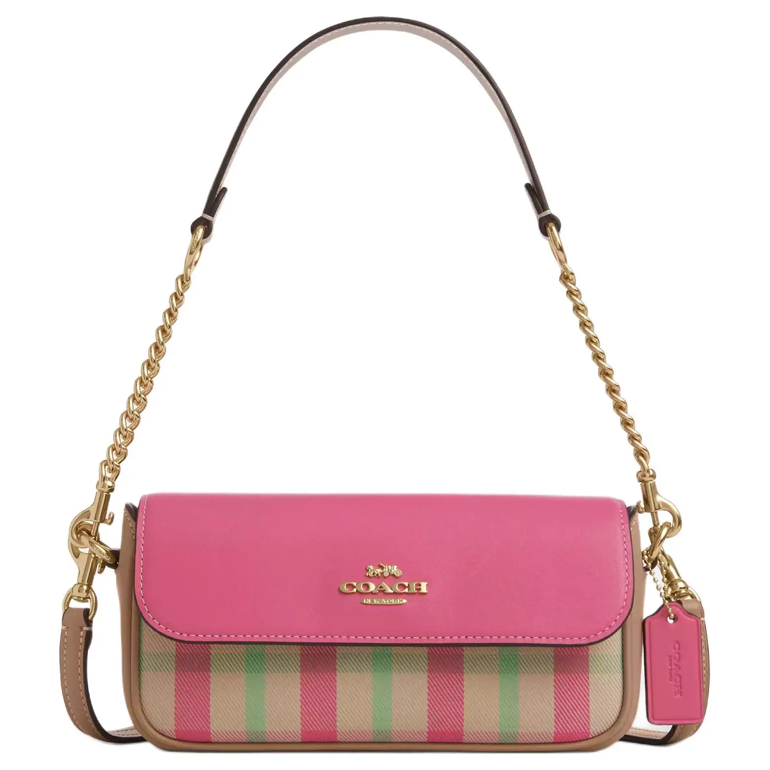 COACH Hailey 19 Checkered Jacquard Leather PVC Shoulder Bag for Women, Small Size, Pink