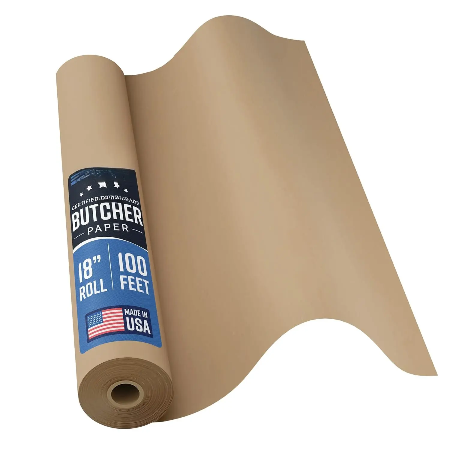 Brown Butcher Paper Roll - 18 in x 100 ft (1-Pack) Food-Grade Paper for Meat Wrapping, BBQ - Durable, Unbleached, Uncoated, Unwaxed, 18 Inches X 100 Feet (1-Pack)
