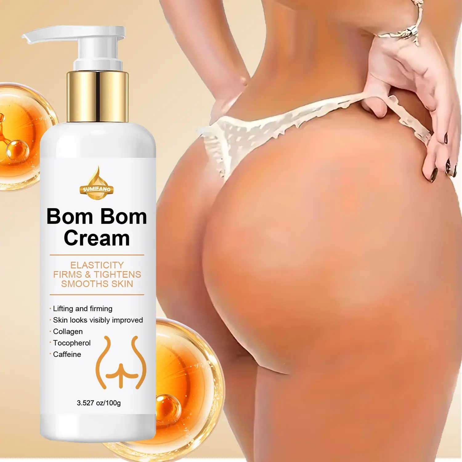 SUMIFANG | Bom Bom Firming Cream | Collagen + Caffeine + Tocopherol + Vitamin E | • Firms and tightens • Lifts and firms • Smoothes skin • Enhances elasticity | Morning and Evening Body Firming Care