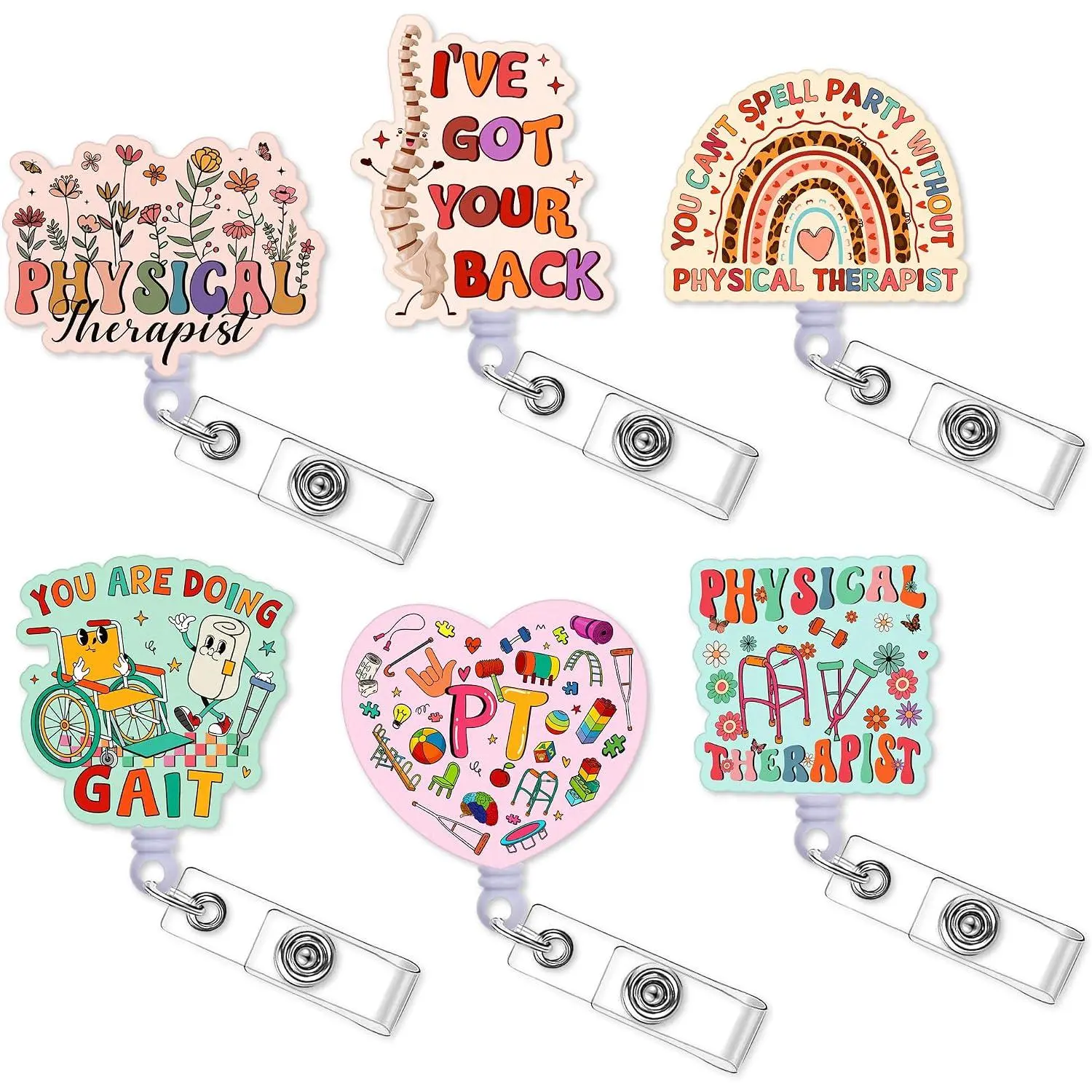 Funny Physical  Badge Reel, Retractable ID Badge Holder with Clip, Glitter You Can't Spell Party Without PT Badge Reels Gifts for Nurse    Student Assistant