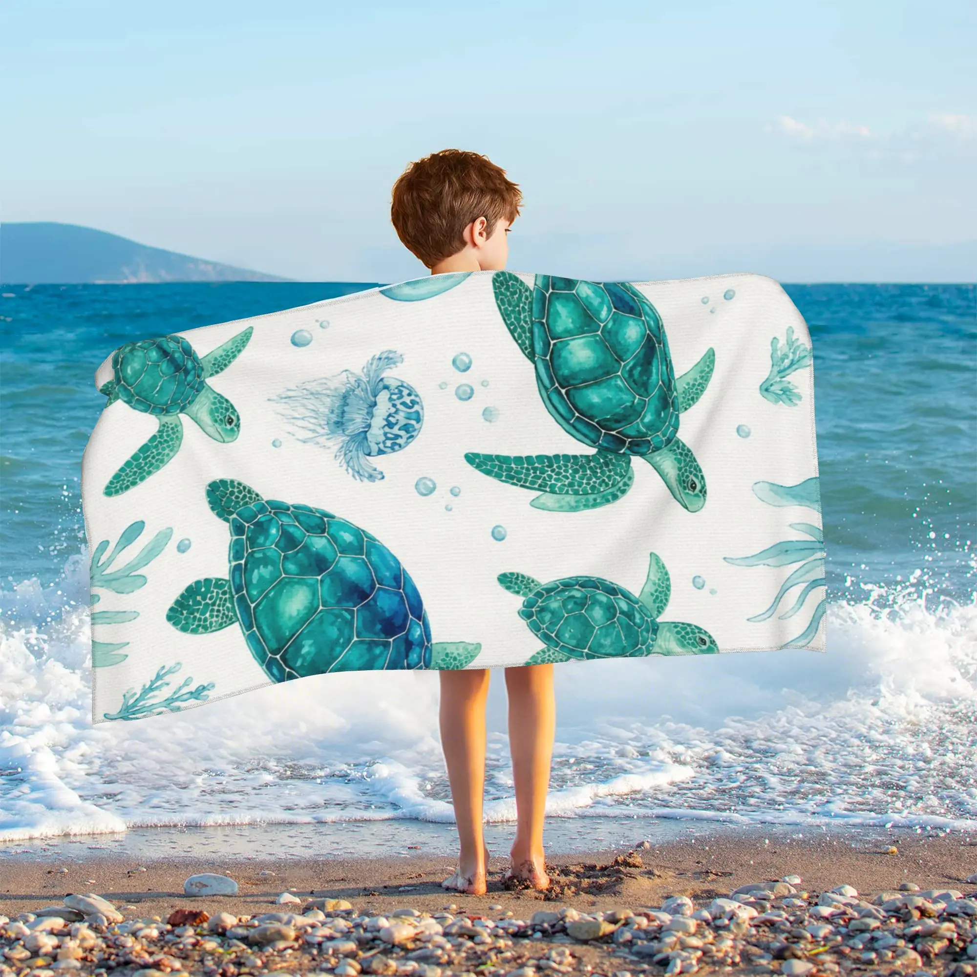 Kids Bath Towel Sea Turtle Print Microfiber Beach Towel Super Absorbent QuickDry Soft Plush Shower Towel Skin-Friendly Multipurpose Blanket for Toddlers Boy s Girls Swimming Pool Travel