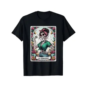 [100% Cotton] Chingona Mexican Skeleton Tarot T-Shirt For Men Stylish Crew Neck Comfortable Athletic Fit Fashionable And Versatile Golf Gift T-Shirt For Men And Women  Golf Gift T-Shirt For Men and Women
