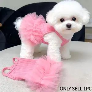 Spring Summer Pet Dress Breathable Cooling Puppy Cat Sundress Cute Tutu Skirt Sleeveless Harness Dress for Teddy Bichon Pomeranian Small Dog Girl Outfit Puppy Clothes