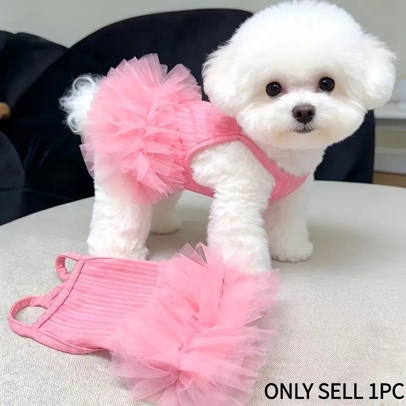 Spring Summer Pet Dress Breathable Cooling Puppy Cat Sundress Cute Tutu Skirt Sleeveless Harness Dress for Teddy Bichon Pomeranian Small Dog Girl Outfit Puppy Clothes