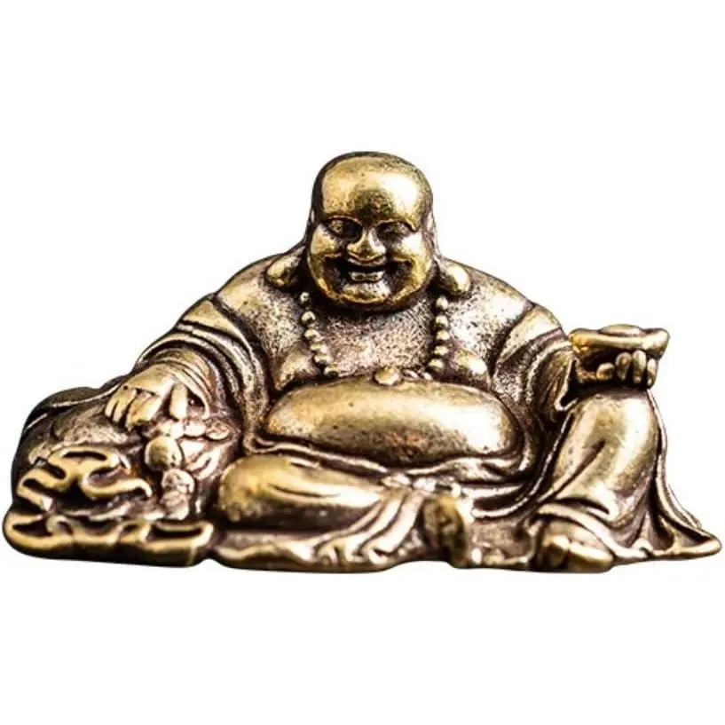 Brass Mini Sitting Laughing Buddha Statue Ornaments Brings Peace and Prosperity Decoration