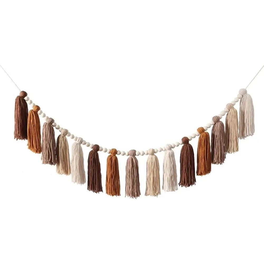 Cozy Boho Terracotta Rainbow Colors Wall Hangings with Brown Tassels - Gift for Teachers, Classroom Decor, Bulletin Board & Nursery Wall Decor