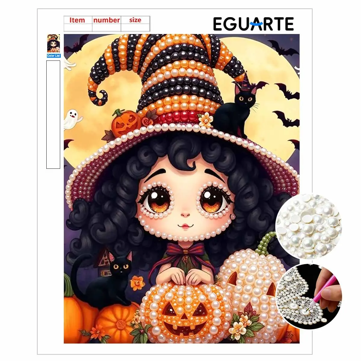 DIY Pearl Art Kit, Witch and Pumpkin Halloween Theme, Frameless Wall Decor, 3D Mosaic Art, Party Decoration, Home Decor Gift