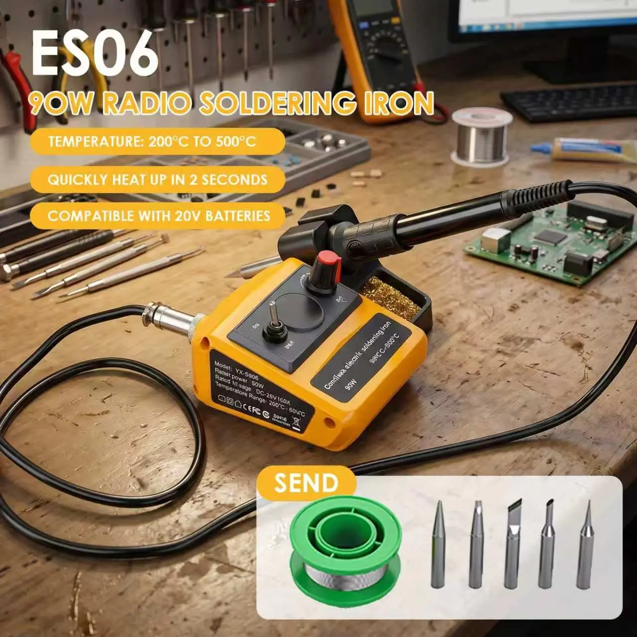 Portable Lithium Battery Iron Es06, Compatible with Makita Bosch Dewalt Milwaukee 18-20v Batteries, Ideal for DIY Projects LCD Portable USB Adjustable-Temperature Soldering IronGun, Corded Solder Iron, Home DIY Soldering Kit withStorage Box, Electronic So