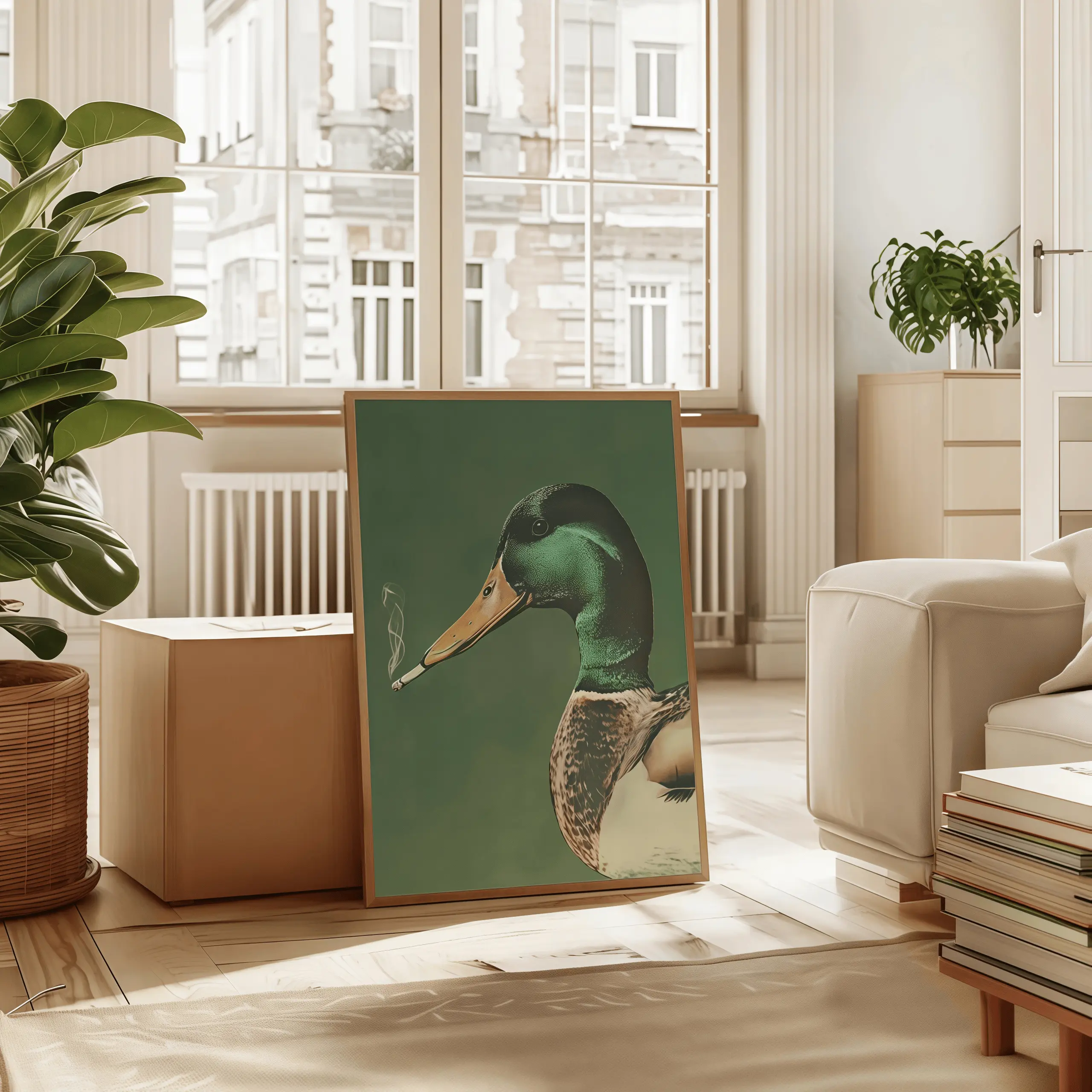 Wall Art, Vintage Poster, Modern Art Design Mallard Duck Smoking Print, Whimsical Animal Canvas Painting, Bedroom Decor, Living Room Decor, Room Decor, Modern Home Decor, Housewarming Gift, Decorative Artwork, Funny Animal Wall Art
