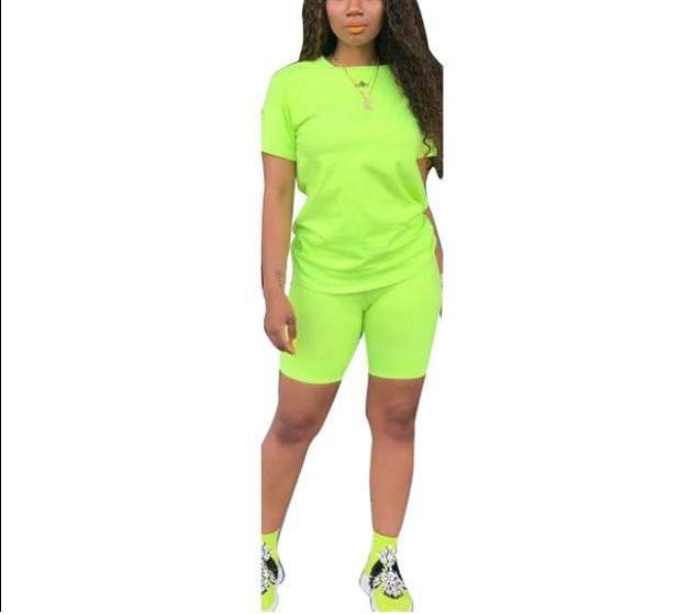 Biker Short Sets Women 2 Piece Outfits Summer Short Sleeve Jogger Tracksuit Large size loose sportswear two-piece suit