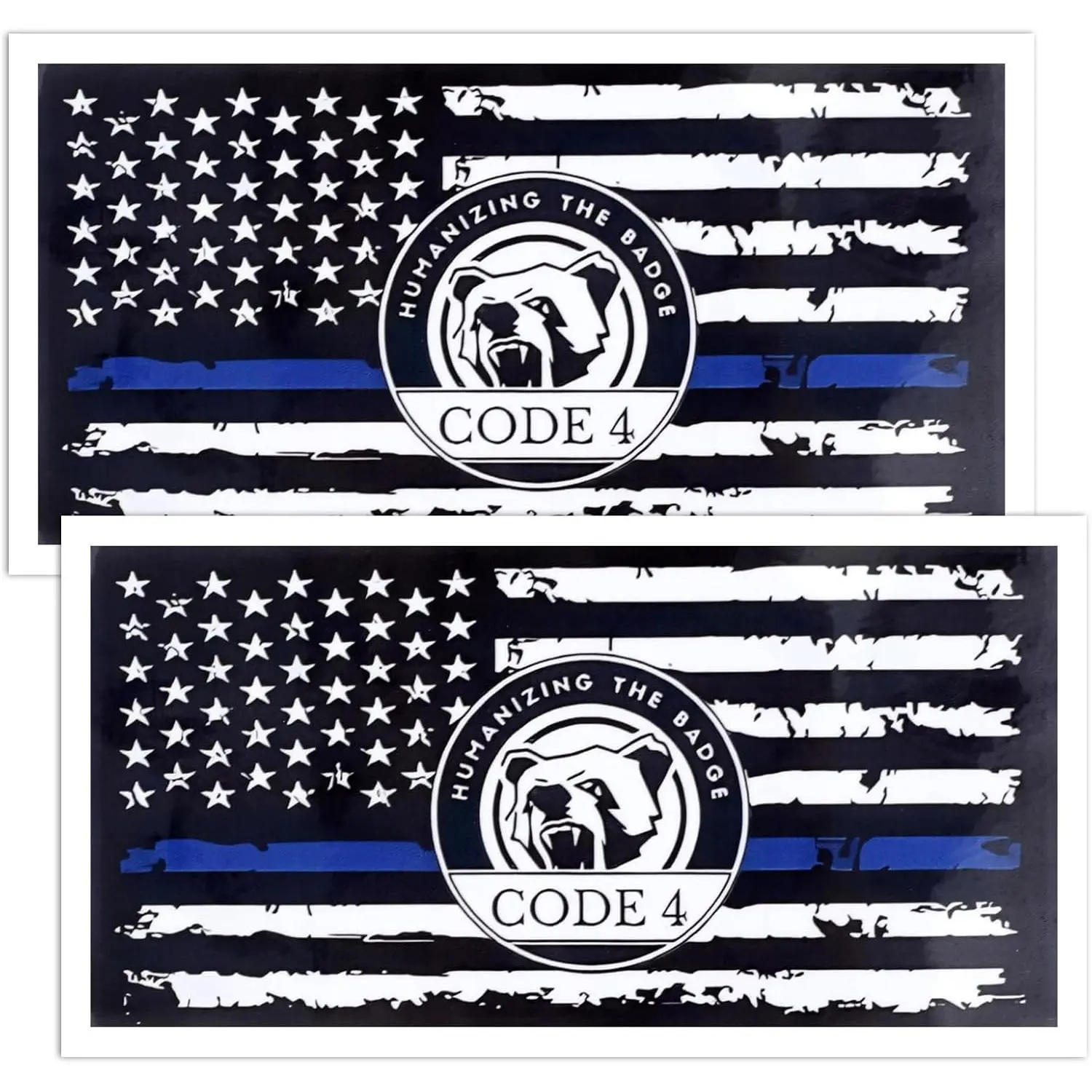 2-Pack Thin Blue Line Sticker Code 4, Police Support Stickers, American Flag Decal, Waterproof Vinyl, Fade-Resistant for Car, Truck, Window, Bumper, Laptop (Code 4, 2 Pcs)